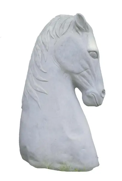 Product image 1 of the product “Head of a Horse made from Riverstone, looking down. 205cm Height. ”